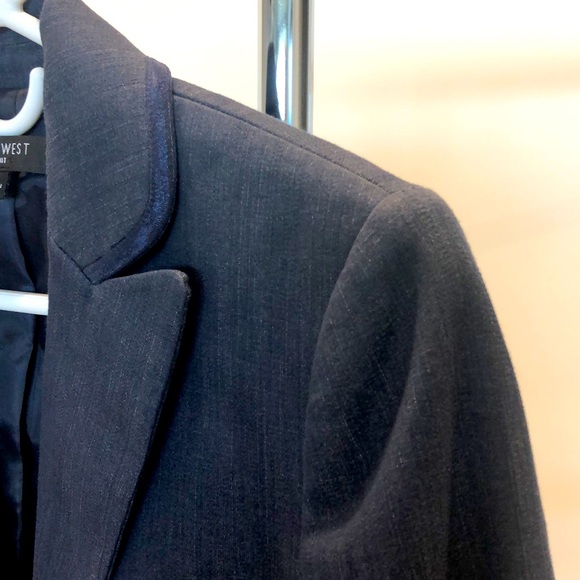 Womens sz 2 fitted denim suit blazer with shoulder pads - Picture 8 of 9